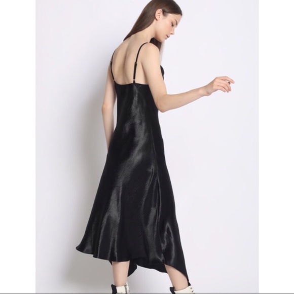 BLACK BIAS DRAPED SILKY HIGH FRONT SPLIT DRESS - Picture 6 of 6